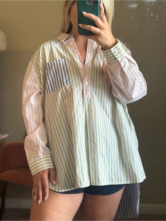 Cato Tops - Cato Pastel Striped Oversized Button-Down Shirt